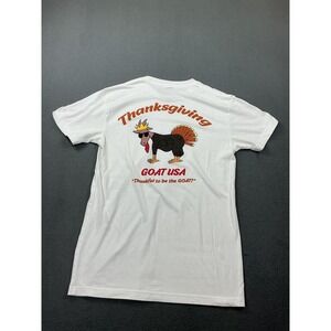GOAT USA Shirt Mens XS White Thanksgiving‎ Turkey Graphic Tagless Tee T-Shirt